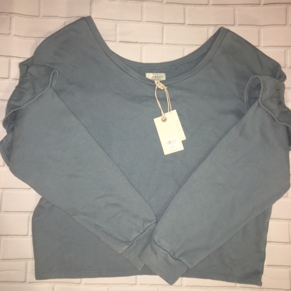 NWT Lucky Brand Baby Blue Ruffle Sweater Sweatshir - Picture 5 of 8